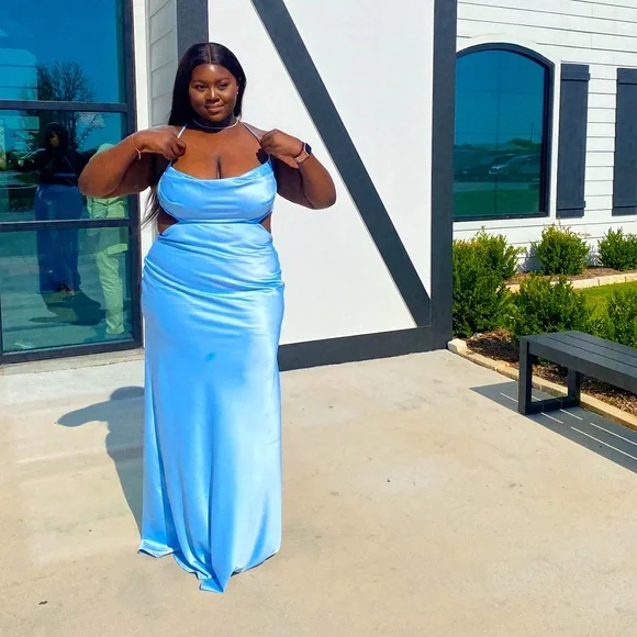 slim fit dress slacks Nova Dress in Light Blue | OMNES | Ethical & Affordable Clothing main image 1